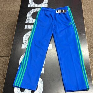 Adidas Adult Large Royal Blue Joggers with Green Stripes